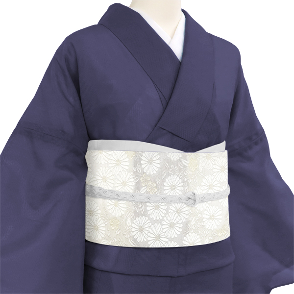 志都香 夏袋帯 西陣織 絹 市松 菊 白 灰紫［97,900円］ 枚目