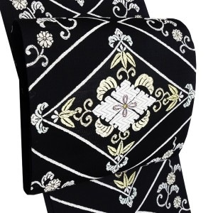 都（みやこ） 夏袋帯 西陣織 絹 菱取楽風文 花菱 黒［137,500円］