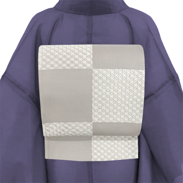 都（みやこ） 夏袋帯 西陣織 絹 花銀花七宝文 市松 七宝 ライトグレー シルバー［137,500円］ 枚目
