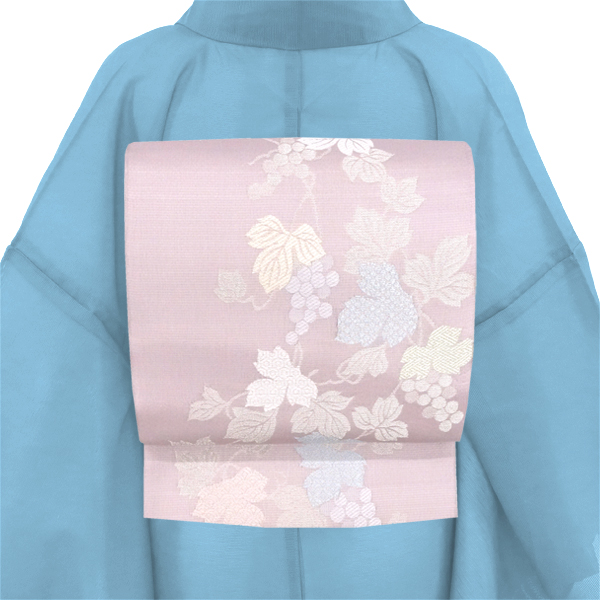 丸勇 夏袋帯 西陣織 絹 葡萄唐草 薄い赤紫 紅藤色［48,400円］ 枚目