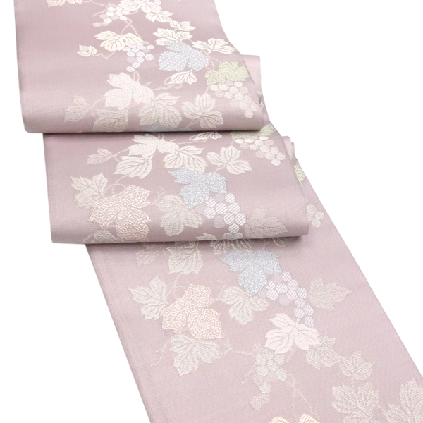 丸勇 夏袋帯 西陣織 絹 葡萄唐草 薄い赤紫 紅藤色［48,400円］ 枚目