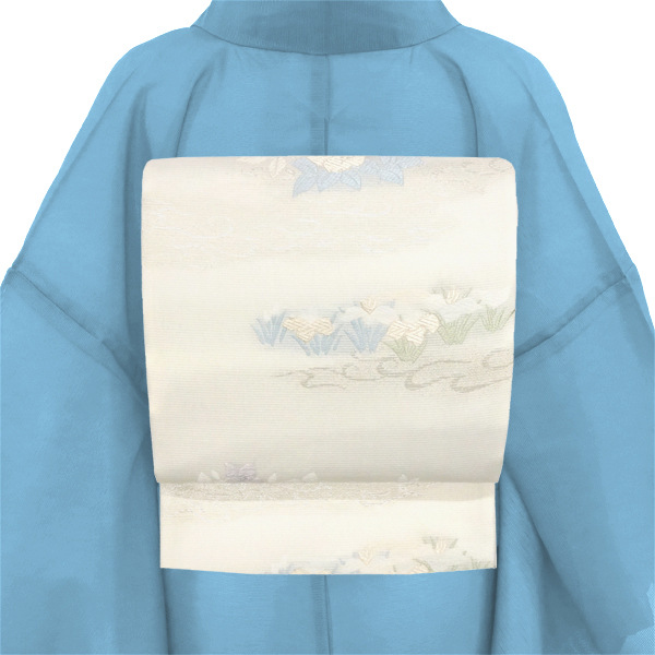 丸勇 夏袋帯 西陣織 絹 横段 流水 菖蒲 杜若 白［48,400円］ 枚目