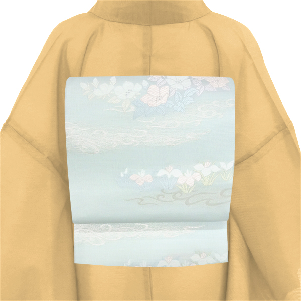 丸勇 夏袋帯 西陣織 絹 横段 流水 菖蒲 杜若 水色［48,400円］ 枚目