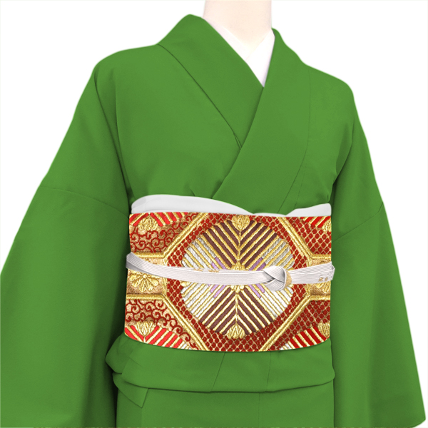 廣部商事 振袖用袋帯 西陣織 絹 松蜀江 赤 金［35,200円］ 枚目