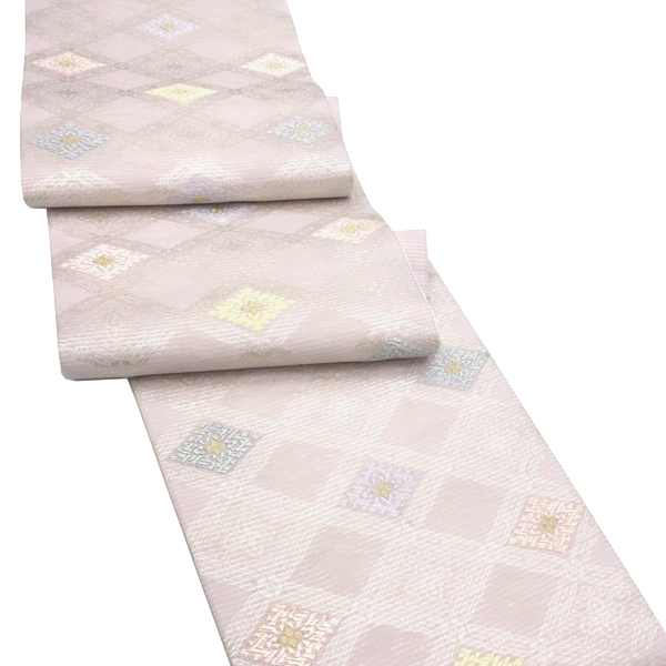 佐々木染織 夏帯 袋帯 薄赤紫 フォーマル 絽袋帯 礼装用 西陣織 菱 正絹［36,300円］ 枚目