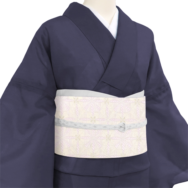 沢本織物 夏袋帯 西陣織 絹 花襷文 幾何学文様 白 ピンク紫［41,800円］ 枚目