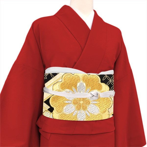 樹織物 振袖用袋帯 西陣織 絹 菱繋ぎ 華文 花七宝 黒［38,500円］ 枚目