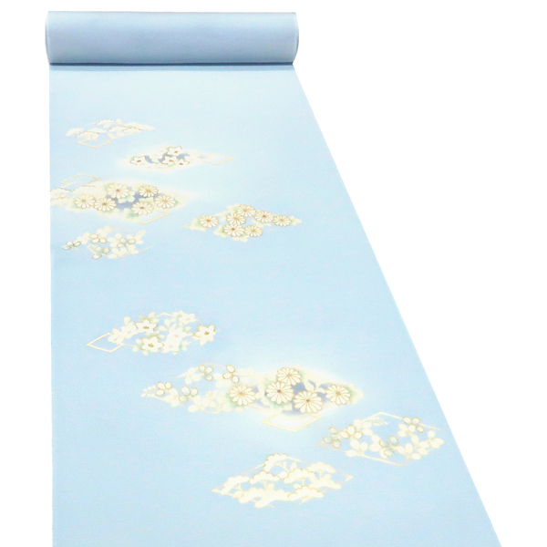 吉澤の友禅 絽夏付下訪問着 正絹 花菱 女郎花 菊 桔梗 萩 水色［187,000円］ 枚目