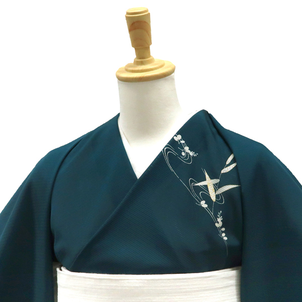 吉澤の友禅 絽夏付下訪問着 正絹 流水 竹笹 萩 深緑［187,000円］ 枚目