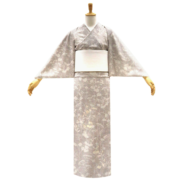 一富司 夏付下訪問着 京友禅染め 正絹 格子 秋草 桔梗 芒 ライトグレー［181,500円］ 枚目