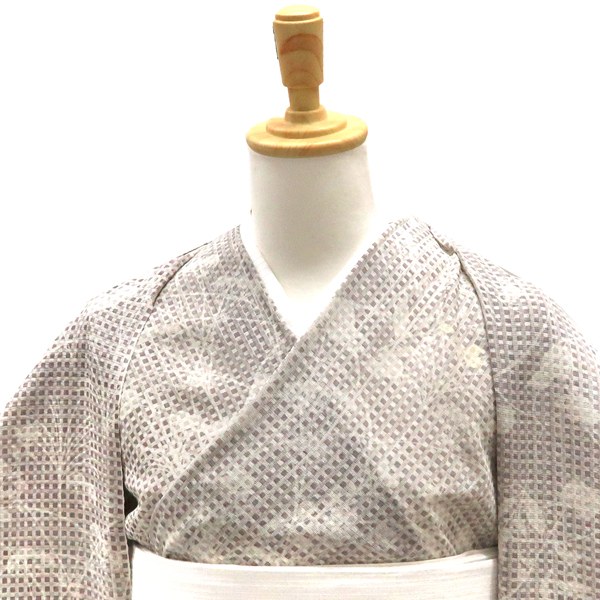 一富司 夏付下訪問着 京友禅染め 正絹 格子 秋草 桔梗 芒 ライトグレー［181,500円］ 枚目