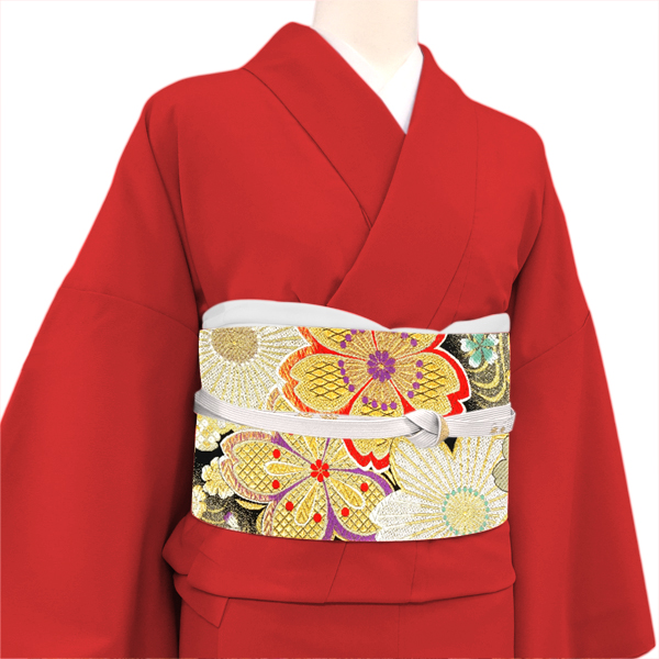 廣部商事 振袖用袋帯 西陣織 絹 桜 流水 黒［35,200円］ 枚目
