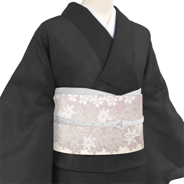 沢本織物 夏袋帯 西陣織 絹 桜楓文 白 赤紫［41,800円］ 枚目
