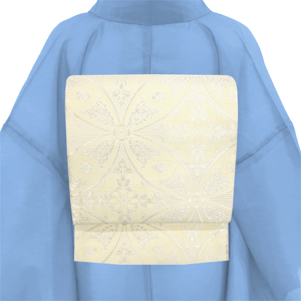 沢本織物 夏袋帯 西陣織 絹 七宝 白 黄色［36,300円］ 枚目