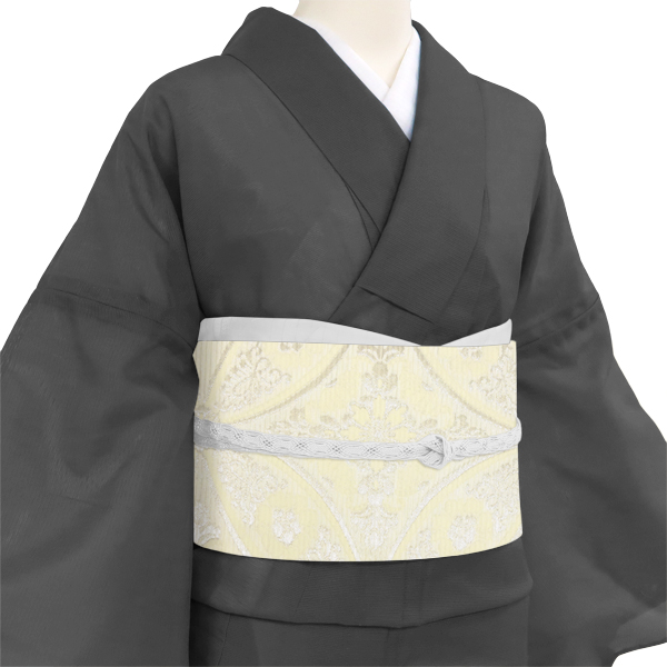 沢本織物 夏袋帯 西陣織 絹 七宝 白 黄色［36,300円］ 枚目