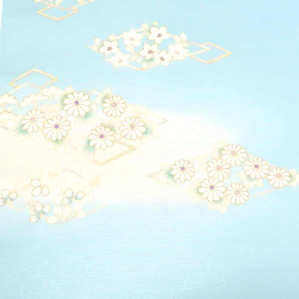吉澤の友禅 絽夏付下訪問着 京友禅染め 正絹 花菱 秋草 水色［187,000円］ 枚目