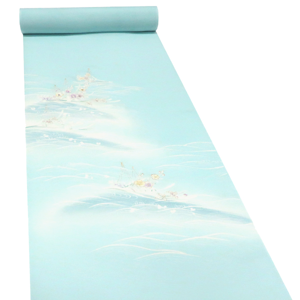 吉澤の友禅 絽夏付下訪問着 京友禅染め 正絹 網干 秋草 流水［187,000円］ 枚目