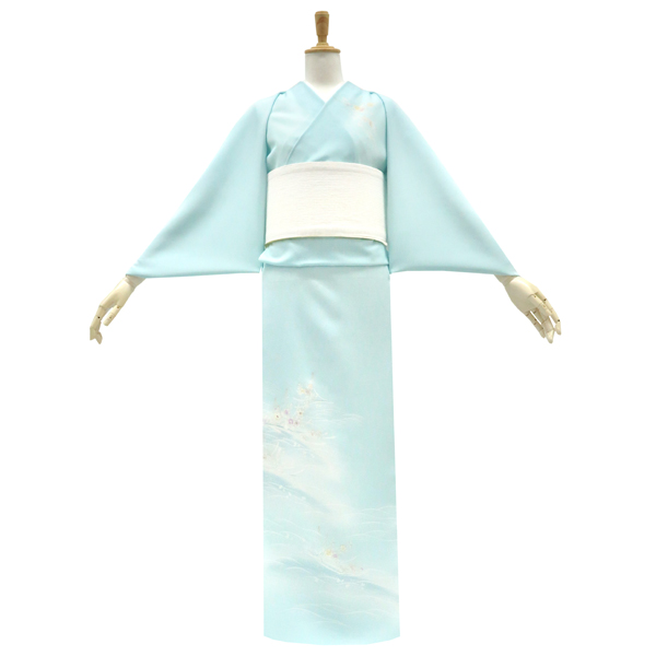 吉澤の友禅 絽夏付下訪問着 京友禅染め 正絹 網干 秋草 流水［187,000円］ 枚目