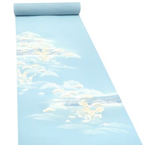 吉澤の友禅 絽夏付下訪問着 京友禅染め 正絹 波 松 笹 水色［187,000円］
