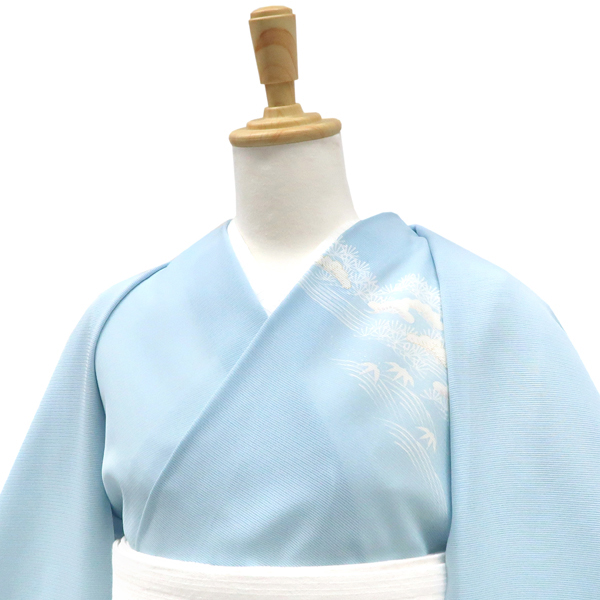 吉澤の友禅 絽夏付下訪問着 京友禅染め 正絹 波 松 笹 水色［187,000円］ 枚目