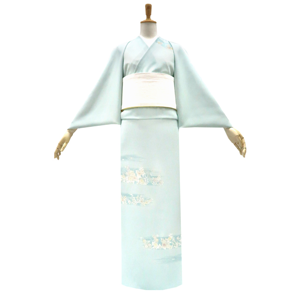 吉澤の友禅 絽夏付下訪問着 京友禅染め 正絹 刷毛目 秋草 薄青緑［187,000円］ 枚目