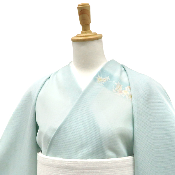 吉澤の友禅 絽夏付下訪問着 京友禅染め 正絹 刷毛目 秋草 薄青緑［187,000円］ 枚目