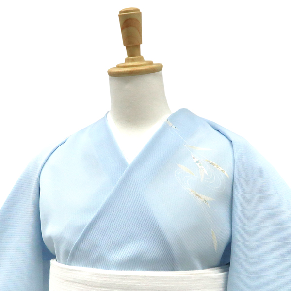 吉澤の友禅 絽夏付下訪問着 京友禅染め 正絹 流水 笹 葉っぱ 水色［187,000円］ 枚目