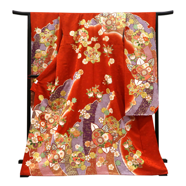 仕立て上がり 振袖 正絹 雪輪 橘 桜 オレンジ［110,000円］ 枚目