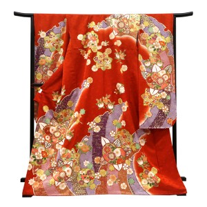 仕立て上がり 振袖 正絹 雪輪 橘 桜 オレンジ［110,000円］