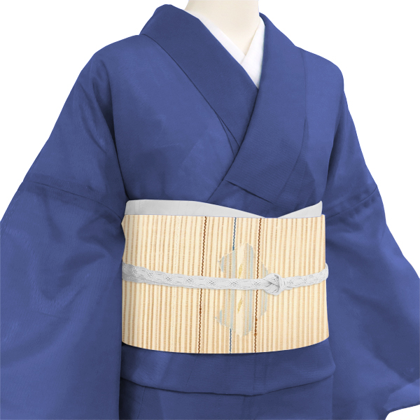 絽綴れ八寸名古屋帯 絹 横段 地紙 扇 ベージュ［14,300円］ 枚目