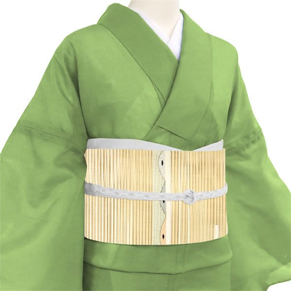 絽綴れ八寸名古屋帯 絹 横段 幾何学文様 ベージュ［14,300円］ 枚目