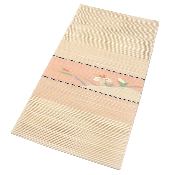 絽綴れ八寸名古屋帯 絹 横段 菖蒲 杜若 ベージュ［14,300円］ 枚目