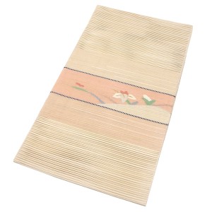 絽綴れ八寸名古屋帯 絹 横段 菖蒲 杜若 ベージュ［14,300円］