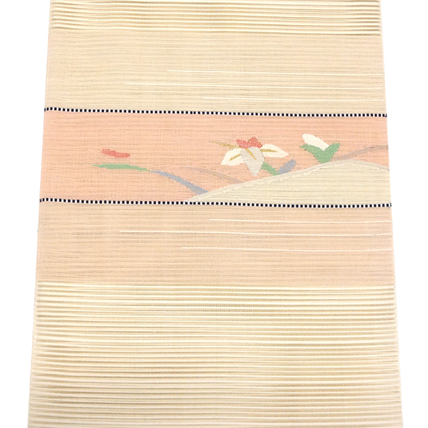 絽綴れ八寸名古屋帯 絹 横段 菖蒲 杜若 ベージュ［14,300円］ 枚目