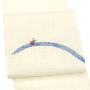 麻名古屋帯 七野 宮岸織物 西陣織 本麻 てんとう虫 テントウムシ 白色 アイボリー［49,500円］