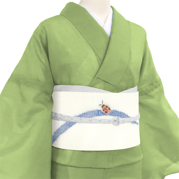 麻名古屋帯 七野 宮岸織物 西陣織 本麻 てんとう虫 テントウムシ 白色［49,500円］ 枚目