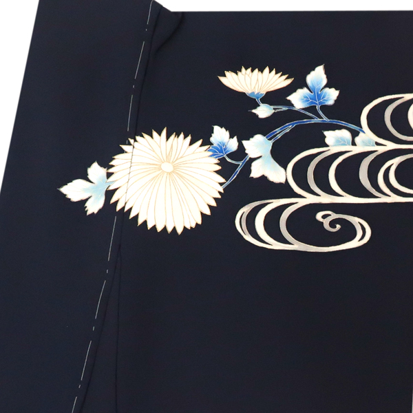 吉川染匠 訪問着 正絹 手描き京友禅 流水 観世水 菊 紺色［242,000円］ 枚目
