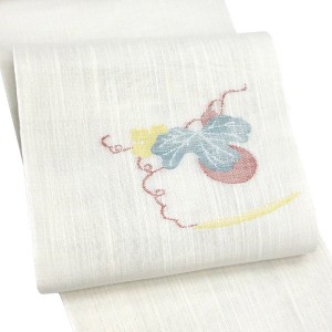 麻名古屋帯 七野 宮岸織物 西陣織 本麻 瓢箪 ライトグレー［49,500円］