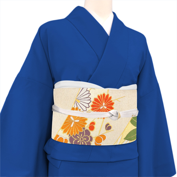 廣部商事 振袖用袋帯 西陣織 絹 購入 桜 菊 梅 椿 シルバー 銀色［44,000円］ 枚目