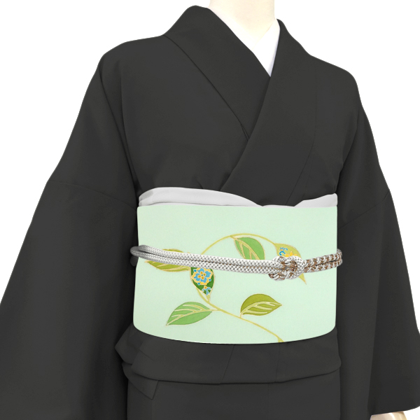 塩瀬名古屋帯 京友禅染め 正絹 五泉 唐草 更紗 黄緑［132,000円］ 枚目