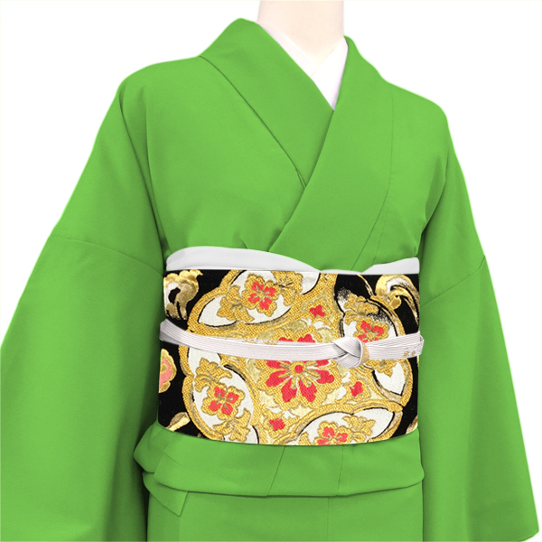 川島織物 振袖袋帯 西陣織 絹 七宝 花唐草 黒［286,000円］ 枚目