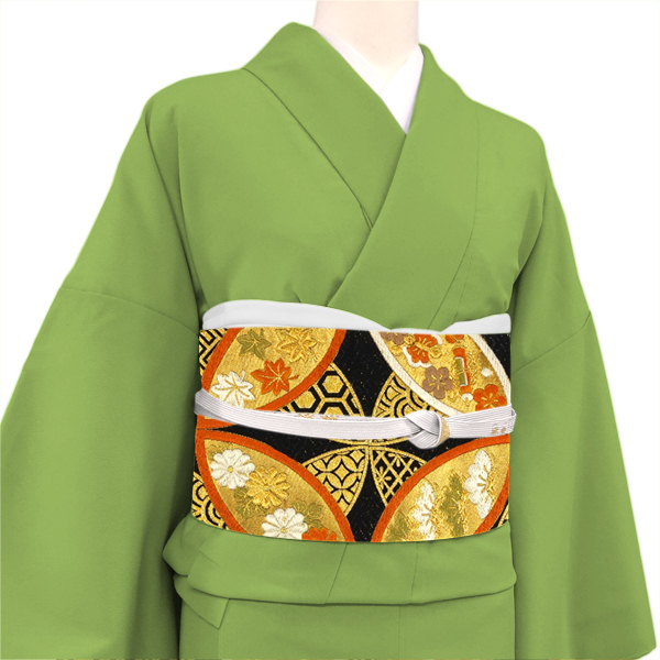 梅垣織物 袋帯 西陣織 絹 七宝 松竹梅 菊 桜 宝尽くし 黒［330,000円］ 枚目