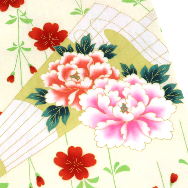 キスミス 浴衣 綿 和傘 番傘 牡丹 菊 桜 クリーム色［17,600円］ 枚目