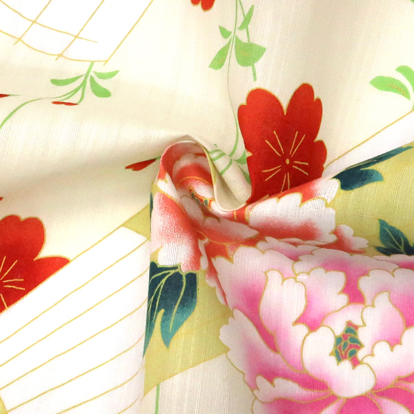 キスミス 浴衣 綿 和傘 番傘 牡丹 菊 桜 クリーム色［17,600円］ 枚目
