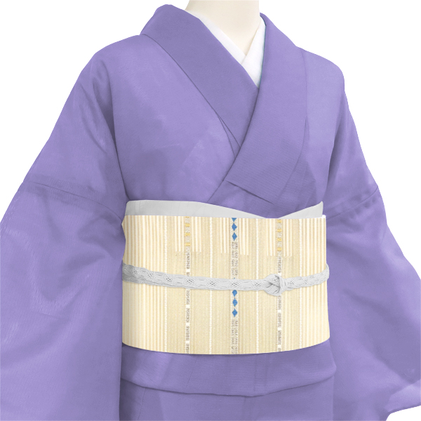 絽綴れ八寸名古屋帯 手織 横段 菱文 生成り［41,800円］ 枚目