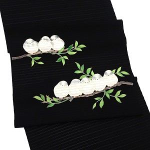 秀美 夏名古屋帯 染帯 シマエナガ 黒［66,000円］
