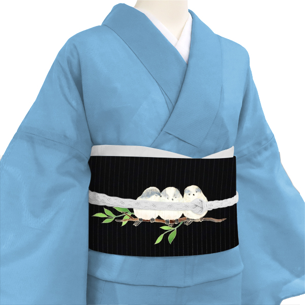 秀美 夏名古屋帯 染帯 シマエナガ 黒［66,000円］ 枚目