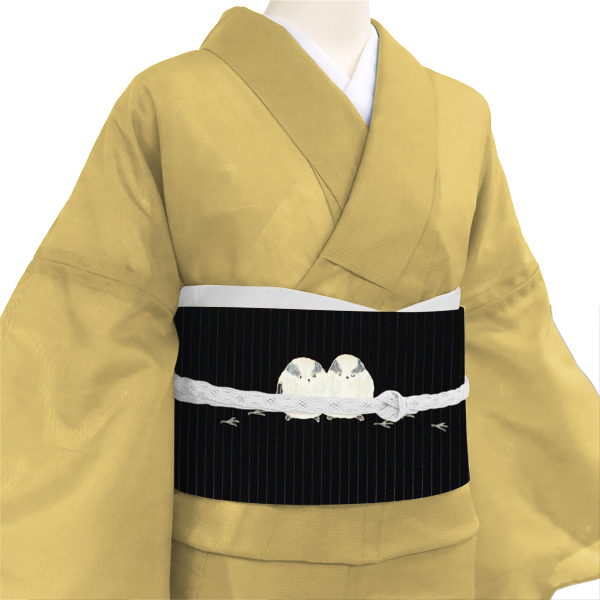 秀美 夏名古屋帯 染帯 シマエナガ 黒［66,000円］ 枚目
