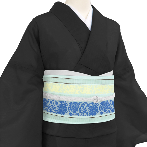井上絹織 夏博多帯 間道 縞 唐草 更紗 水色［55,000円］ 枚目