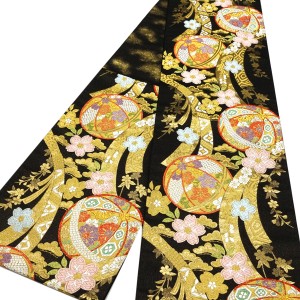 高島織物 振袖用袋帯 西陣織 絹 鞠 熨斗 桜 松 黒 金［126,500円］